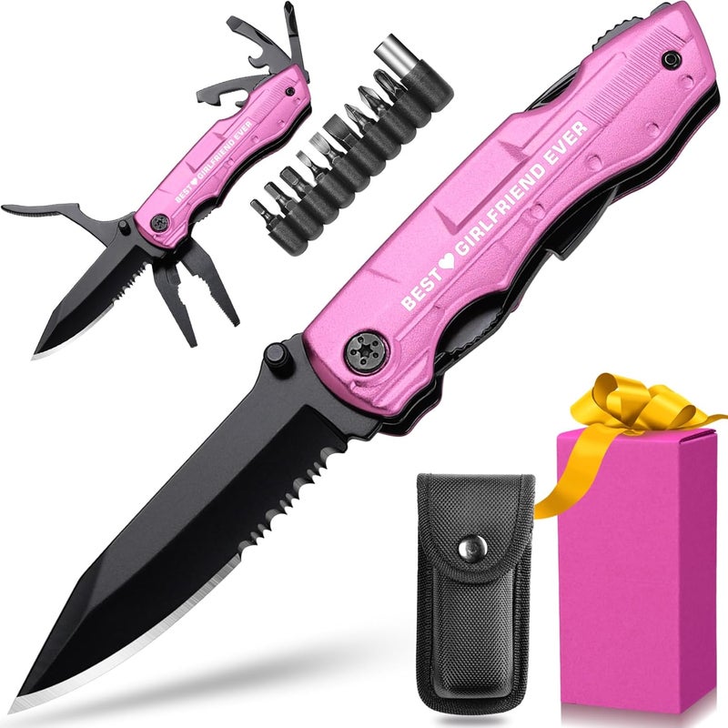 ZAVIT Gifts fro Girlfriend, BEST GIRLFRIEND EVER P-ink Multitool Knife, Girlfriend Christmas Gifts, Birthday Gifts for Girlfriend, Valentines Day Anniversary - Image 1